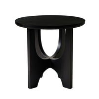 Sara Round Side End Table, 20 Inch Solid Mango Wood Top in Matte Black with Curved legs UPT-337248