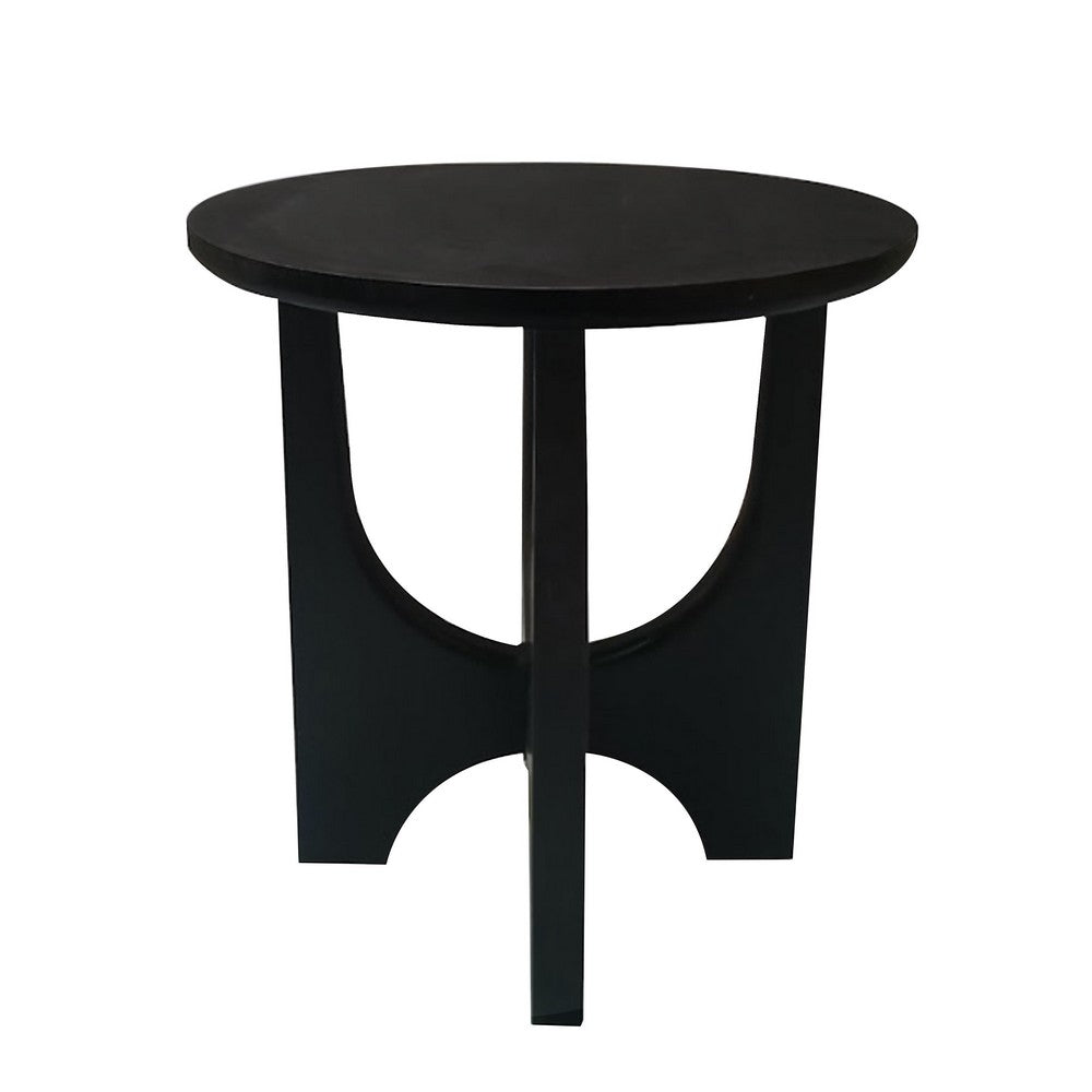 Sara Round Side End Table, 20 Inch Solid Mango Wood Top in Matte Black with Curved legs UPT-337248
