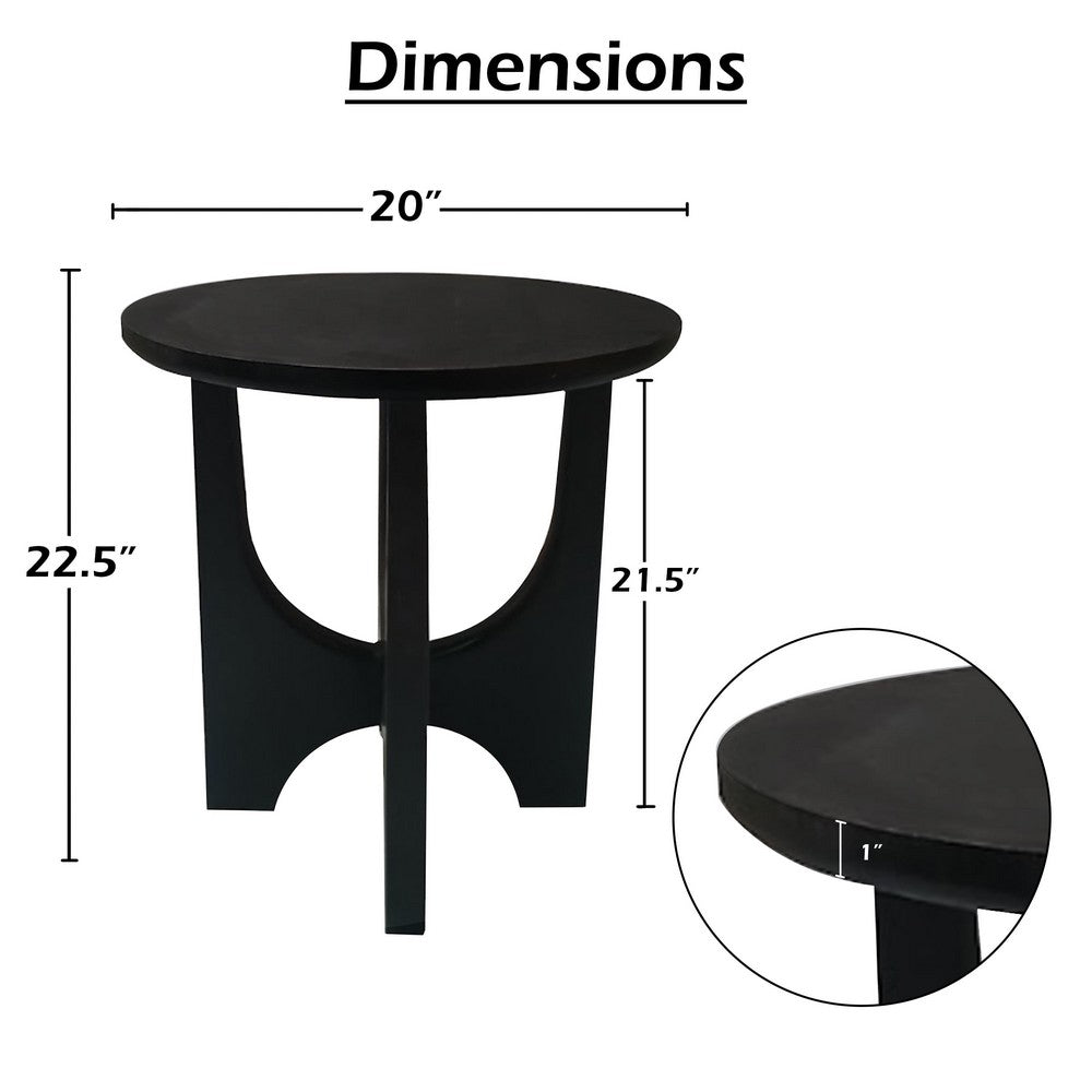 Sara Round Side End Table, 20 Inch Solid Mango Wood Top in Matte Black with Curved legs UPT-337248