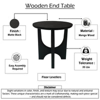 Sara Round Side End Table, 20 Inch Solid Mango Wood Top in Matte Black with Curved legs UPT-337248