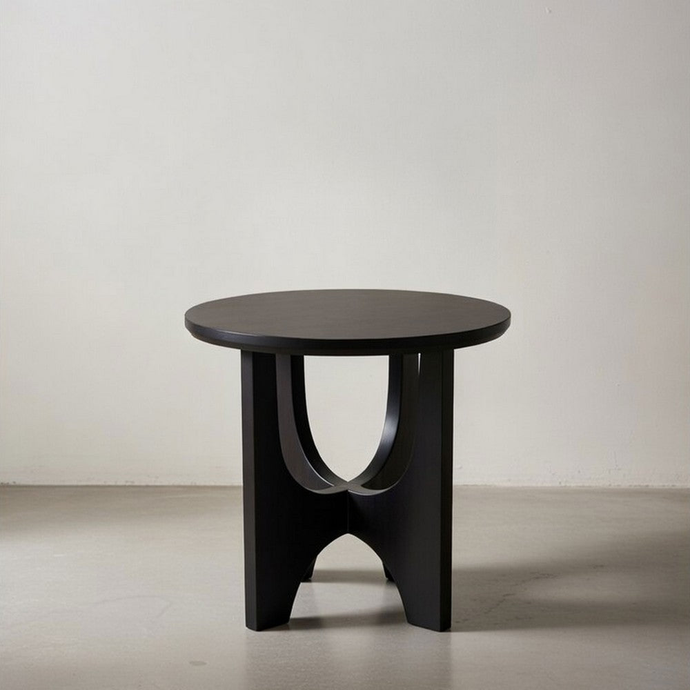 Sara Round Side End Table, 20 Inch Solid Mango Wood Top in Matte Black with Curved legs UPT-337248