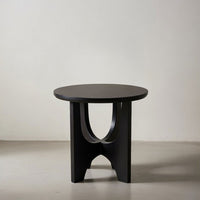 Sara Round Side End Table, 20 Inch Solid Mango Wood Top in Matte Black with Curved legs UPT-337248