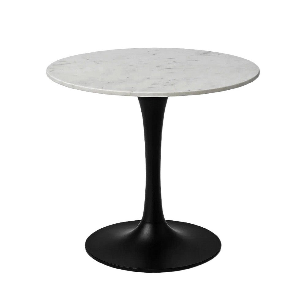 Mara Dining Table | 30 Inch Round White Genuine Marble Top | Black Metal Tulip Pedestal Base - UPT-337269