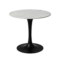 Mara Dining Table | 30 Inch Round White Genuine Marble Top | Black Metal Tulip Pedestal Base - UPT-337269