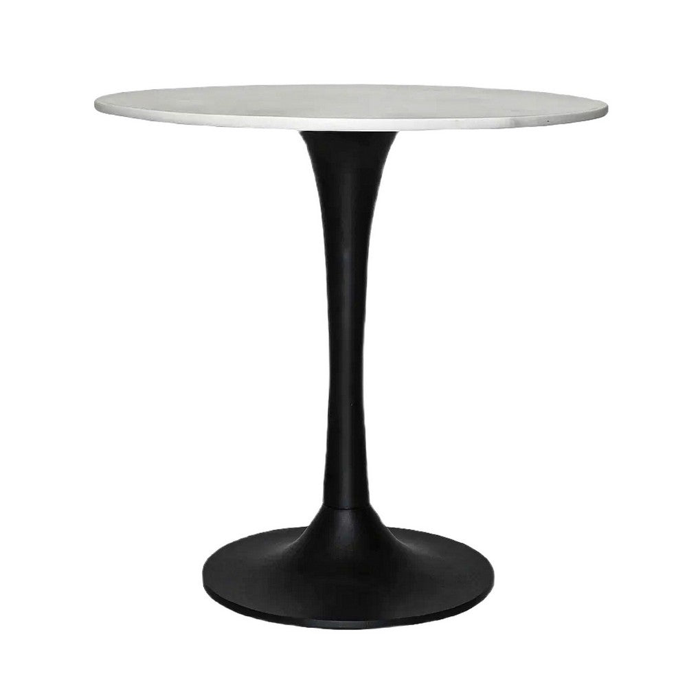 Mara Dining Table | 30 Inch Round White Genuine Marble Top | Black Metal Tulip Pedestal Base - UPT-337269