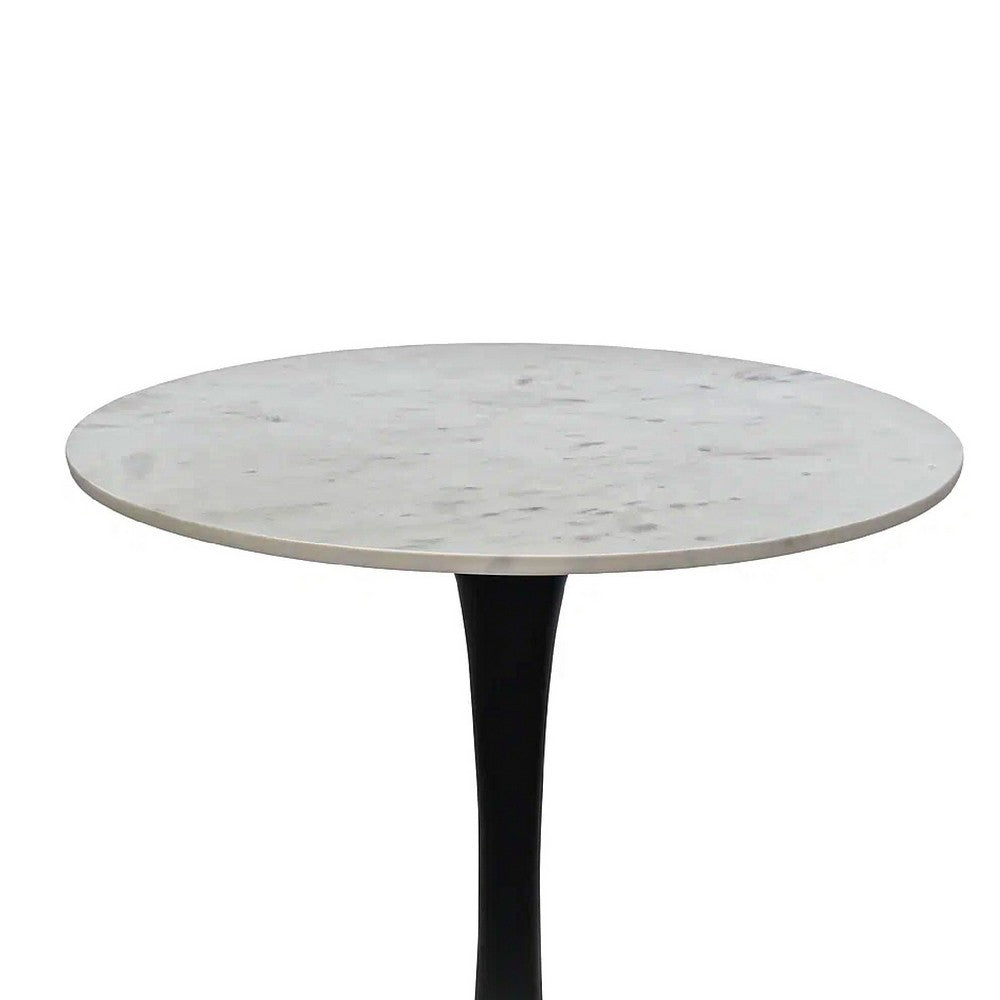 Mara Dining Table | 30 Inch Round White Genuine Marble Top | Black Metal Tulip Pedestal Base - UPT-337269