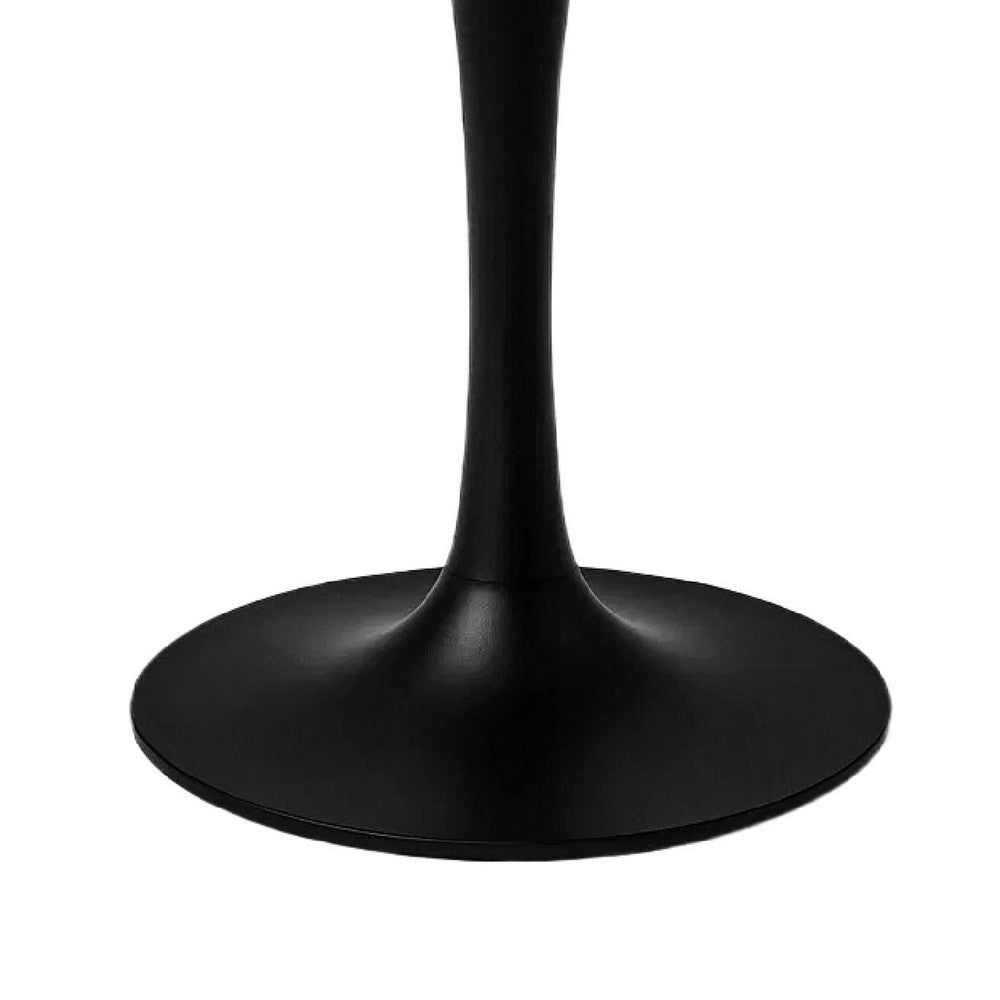 Mara Dining Table | 30 Inch Round White Genuine Marble Top | Black Metal Tulip Pedestal Base - UPT-337269