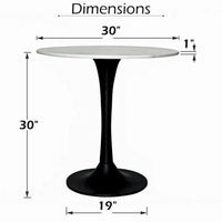 Mara Dining Table | 30 Inch Round White Genuine Marble Top | Black Metal Tulip Pedestal Base - UPT-337269