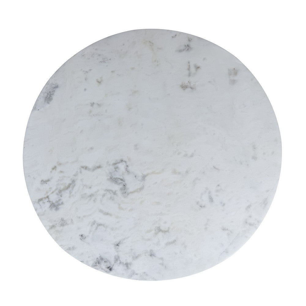 Mara Dining Table | 30 Inch Round White Genuine Marble Top | Black Metal Tulip Pedestal Base - UPT-337269