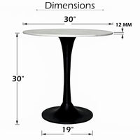 Mara Dining Table | 30 Inch Round White Genuine Marble Top | Black Metal Tulip Pedestal Base - UPT-337269