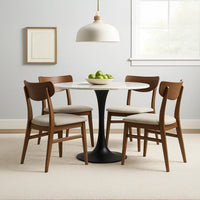 Mara Dining Table | 30 Inch Round White Genuine Marble Top | Black Metal Tulip Pedestal Base - UPT-337269