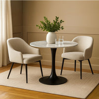 Mara Dining Table | 30 Inch Round White Genuine Marble Top | Black Metal Tulip Pedestal Base - UPT-337269