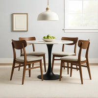 Mara Dining Table | 30 Inch Round White Genuine Marble Top | Black Metal Tulip Pedestal Base - UPT-337269