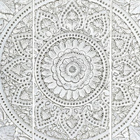 Josa 3pc Wood Wall Panel Set, Mandala Floral Carving, Antique White Finish, 48 Inch Square Decor - UPT-339542