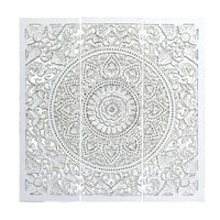 Josa 3pc Wood Wall Panel Set, Mandala Floral Carving, Antique White Finish, 48 Inch Square Decor - UPT-339542