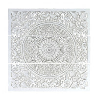 Josa 3pc Wood Wall Panel Set, Mandala Floral Carving, Antique White Finish, 48 Inch Square Decor - UPT-339542