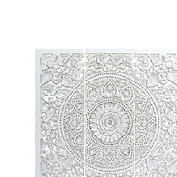 Josa 3pc Wood Wall Panel Set, Mandala Floral Carving, Antique White Finish, 48 Inch Square Decor - UPT-339542