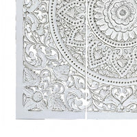 Josa 3pc Wood Wall Panel Set, Mandala Floral Carving, Antique White Finish, 48 Inch Square Decor - UPT-339542