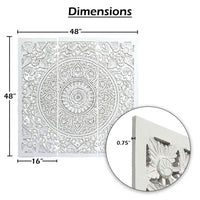 Josa 3pc Wood Wall Panel Set, Mandala Floral Carving, Antique White Finish, 48 Inch Square Decor - UPT-339542