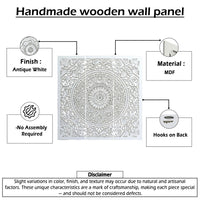 Josa 3pc Wood Wall Panel Set, Mandala Floral Carving, Antique White Finish, 48 Inch Square Decor - UPT-339542