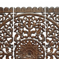 Josa 3pc Wood Wall Panel Set, Mandala Floral Carving, Brown Finish, 48 Inch Square Decor - UPT-339543