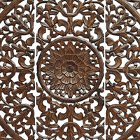 Josa 3pc Wood Wall Panel Set, Mandala Floral Carving, Brown Finish, 48 Inch Square Decor - UPT-339543