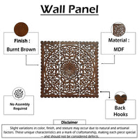 Josa 3pc Wood Wall Panel Set, Mandala Floral Carving, Brown Finish, 48 Inch Square Decor - UPT-339543