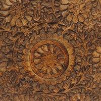 Ari 22 Inch Side End Table, Round Top, Hand Carved Indian Mandala Boho Accent, Brown Mango Wood - UPT-339544