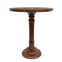 Ari 22 Inch Side End Table, Round Top, Hand Carved Indian Mandala Boho Accent, Brown Mango Wood - UPT-339544