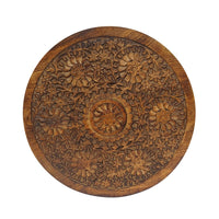 Ari 22 Inch Side End Table, Round Top, Hand Carved Indian Mandala Boho Accent, Brown Mango Wood - UPT-339544