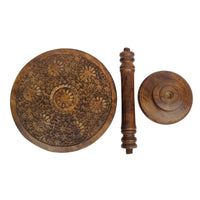 Ari 22 Inch Side End Table, Round Top, Hand Carved Indian Mandala Boho Accent, Brown Mango Wood - UPT-339544