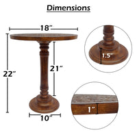 Ari 22 Inch Side End Table, Round Top, Hand Carved Indian Mandala Boho Accent, Brown Mango Wood - UPT-339544