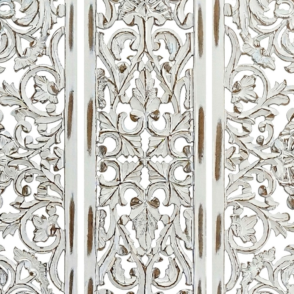 Leva 3pc Wood Wall Decor Set, Moroccan Floral Carving, Antique White Finish, 36 Inch Square - UPT-339545