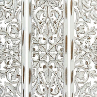 Leva 3pc Wood Wall Decor Set, Moroccan Floral Carving, Antique White Finish, 36 Inch Square - UPT-339545