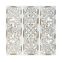 Leva 3pc Wood Wall Decor Set, Moroccan Floral Carving, Antique White Finish, 36 Inch Square - UPT-339545