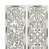 Leva 3pc Wood Wall Decor Set, Moroccan Floral Carving, Antique White Finish, 36 Inch Square - UPT-339545