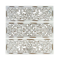 Leva 3pc Wood Wall Decor Set, Moroccan Floral Carving, Antique White Finish, 36 Inch Square - UPT-339545