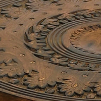 Jem 22 Inch Side End Table, Round Top, Hand Carved Boho Mandala Design with Twisted Base, Brown Mango Wood - UPT-339546