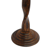 Jem 22 Inch Side End Table, Round Top, Hand Carved Boho Mandala Design with Twisted Base, Brown Mango Wood - UPT-339546