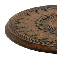 Jem 22 Inch Side End Table, Round Top, Hand Carved Boho Mandala Design with Twisted Base, Brown Mango Wood - UPT-339546