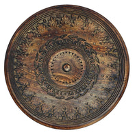 Jem 22 Inch Side End Table, Round Top, Hand Carved Boho Mandala Design with Twisted Base, Brown Mango Wood - UPT-339546