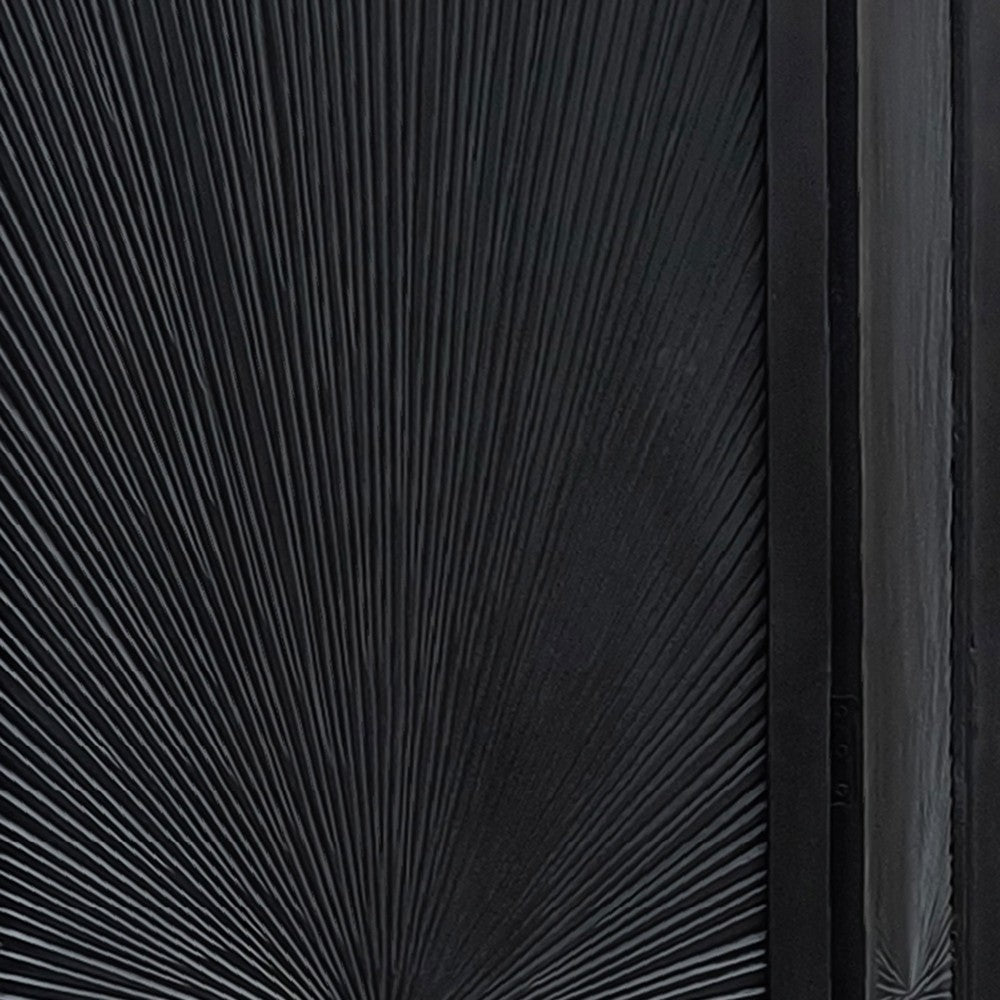 Cava 3 Panel Folding Room Divider Screen, Sunburst Design, Black Mango Wood, 60x72 Inch - UPT-339547