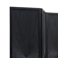 Cava 3 Panel Folding Room Divider Screen, Sunburst Design, Black Mango Wood, 60x72 Inch - UPT-339547