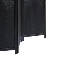 Cava 3 Panel Folding Room Divider Screen, Sunburst Design, Black Mango Wood, 60x72 Inch - UPT-339547