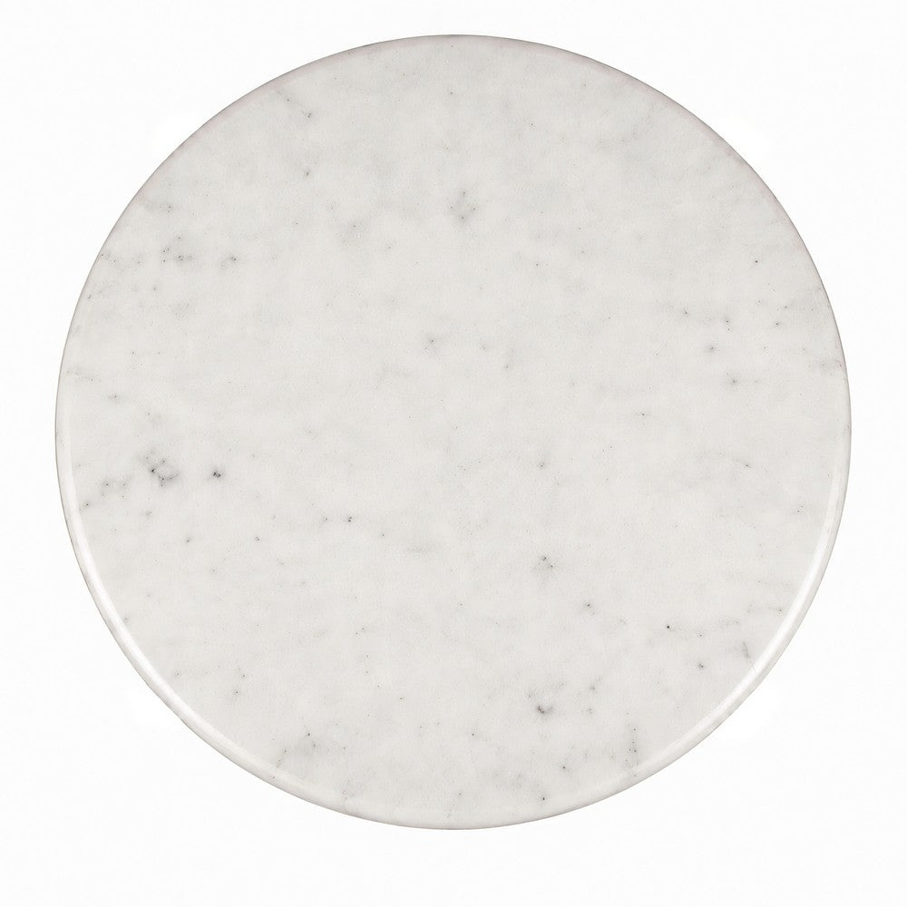Minza Accent Side End Table, Modern White Marble Round Top, Hand Forged, Hammered Antique Brass Finish, 24 Inch - UPT-345032