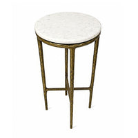 Minza Accent Side End Table, Modern White Marble Round Top, Hand Forged, Hammered Antique Brass Finish, 24 Inch - UPT-345032