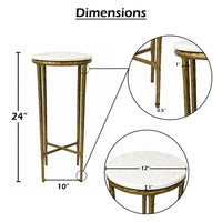 Minza Accent Side End Table, Modern White Marble Round Top, Hand Forged, Hammered Antique Brass Finish, 24 Inch - UPT-345032