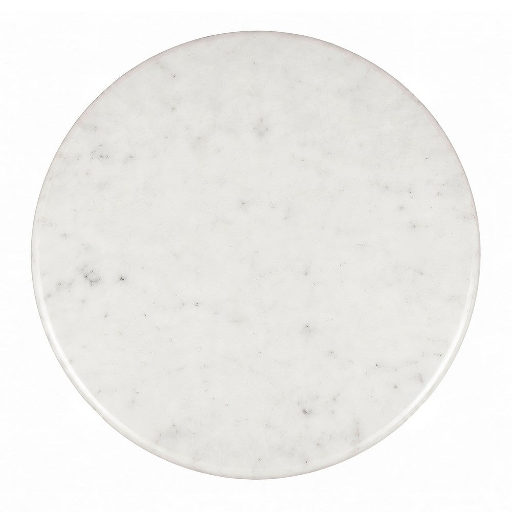 Minza Accent Side End Table, Modern White Marble Round Top, Hand Forged, Hammered Antique Nickel Finish, 24 Inch - UPT-345033