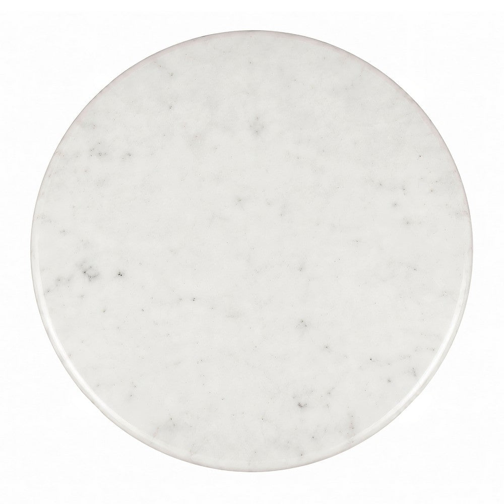 Minza Accent Side End Table, Modern White Marble Round Top, Hand Forged, Hammered Antique Nickel Finish, 24 Inch - UPT-345033