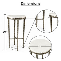 Minza Accent Side End Table, Modern White Marble Round Top, Hand Forged, Hammered Antique Nickel Finish, 24 Inch - UPT-345033